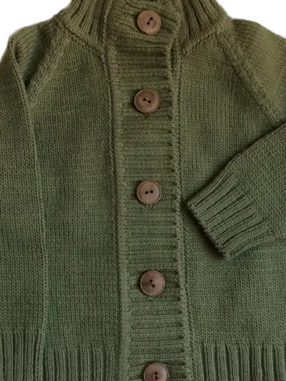 Nooks 100% Merino Wool Olive Green Chunky Knit Button-Up Sweater